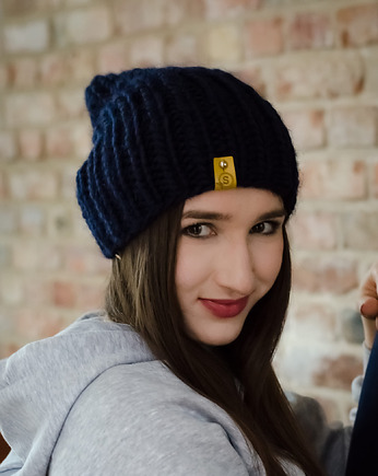 Granatowa czapka z wełny i alpaki WOOLY granat wełna 100%, sploteka