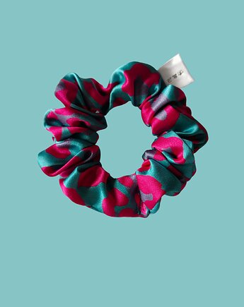 Gumka jedwabna, scrunchie, frotka turkusowa panterka MINI, Capillum