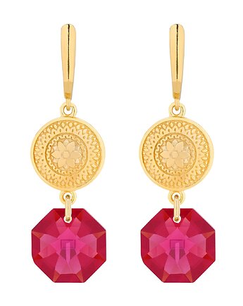 Złote długie kolczyki z medalionami i kryształami SWAROVSKI CRYSTAL, SOTHO