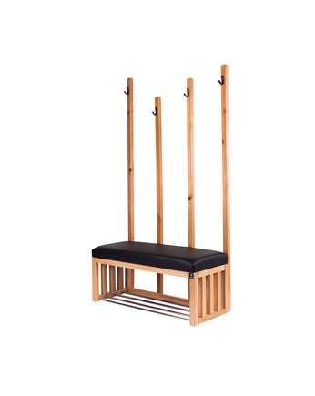 Ławka Tapicerowana Siedzisko Gładkie Ekoskóra Czarny Wieszak LGS-67, EMRA WOOD DESIGN