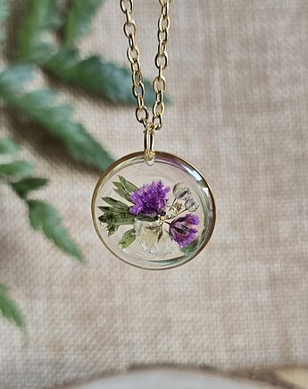 Wieczne kwiaty wisiorek kwiatowy kobiecy fiolet, zkwiatem