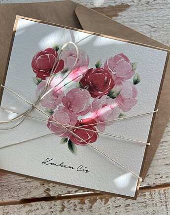 Wyjątkowa kartka na walentynki ręcznie robiona - walentynka z sercem, sorte