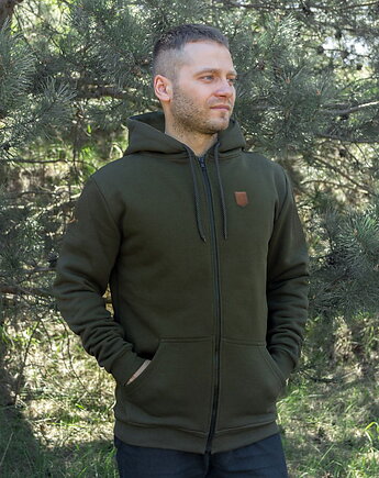 Bluza męska z kapturem rozpinana BUSHCRAFT khaki, Szwendam sie