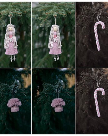 6 dekoracji na choinkę Biało fioletowe / Dostępne od ręki, manufaktura_wadoshka