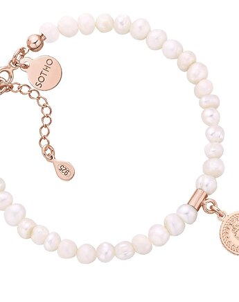 Bransoletka z pereł naturalnych z medalion z różowego złota, SOTHO
