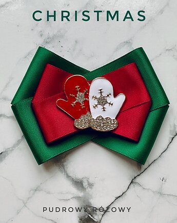 Brosza z  Rękawiczkami  z kryształków Mikołajki Święta, Pudrowy Różowy