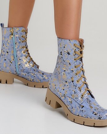 Botki skórzane -  niebieska mozaika  (6665) BOSCCOLO, BOSCCOLO