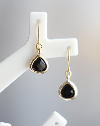 Kolczyki złote 16k Gold Plated Black Teardrop Earrings, Le Boho Bleu