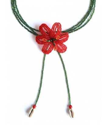 Czerwona  Lilia - naszyjnik choker, Hibiscus