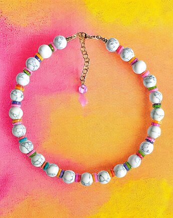 HOT TREND : naszyjnik : summer collection : howlit 12mm, kolorowa muszla, kaktusia