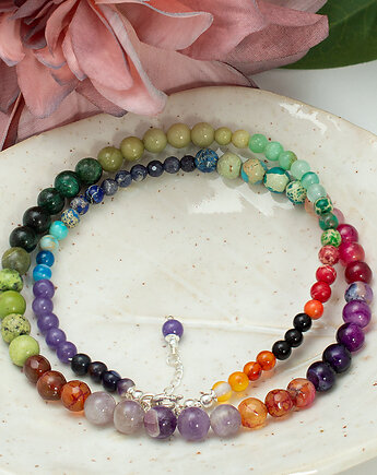 Naszyjnik, UZDROWIENIE, Św. Hildegarda, ametyst, szmaragd, szafir, SREBRO, Yamira Art Studio