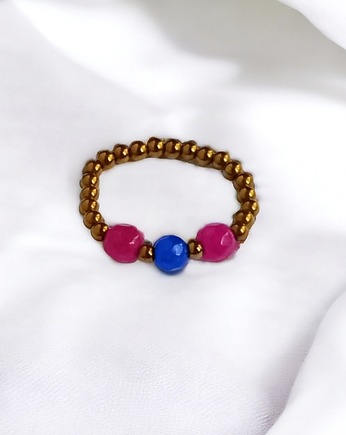 Pierścionek : golden summer I : jadeit, hematyt, kaktusia