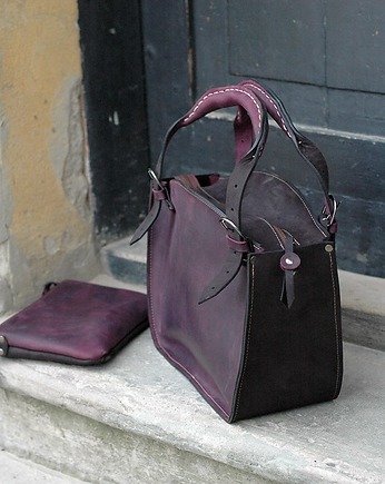 Kuferek torba skórzana Śliwka i Czarny rozmiar M, Ladybuq Art Studio
