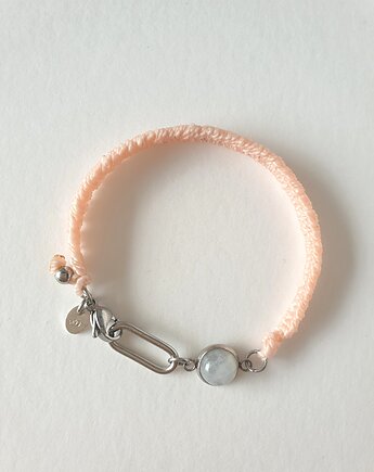 Bransoletka BOHO ręcznie tkana, jasny róż z kamieniem księżycowym, modesign