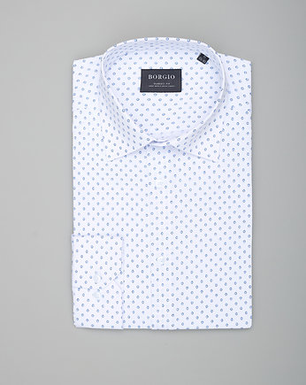 Koszula męska w groszki 00343 dł rękaw biały classic, OSOBY - Prezent dla Chłopaka