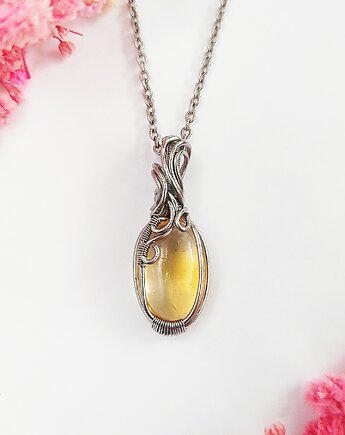 Naszyjnik Cytryn stal chirurgiczna wisiorek handmade wirewrapping, byNostawen