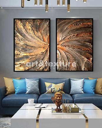 Miedziany wir dyptyk - obraz na płótnie, art and texture