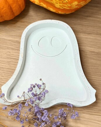 Betonowa biała podstawka Duszek dekoracja na Halloween, BetonCrafts