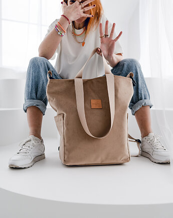 Torbo-plecak Beżowy welur wodoodporny boho plecak do laptopa, equipo