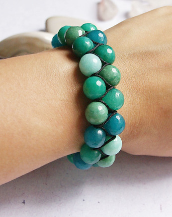 Jadeit - masywna pleciona bransoleta, kaktusia