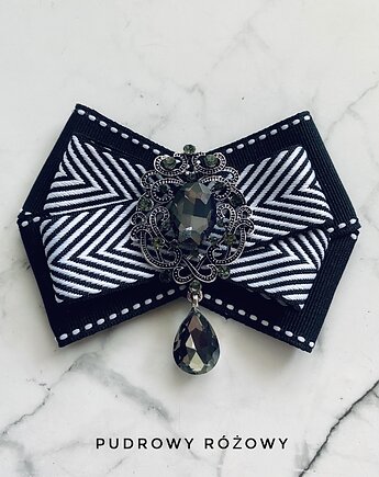 Brosza Black & White z szarą kryształową ozdobą NEW, Pudrowy Różowy