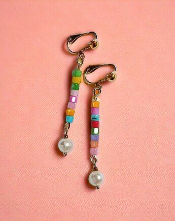 Klipsy długie : summer collection  : muszla i perły, kaktusia