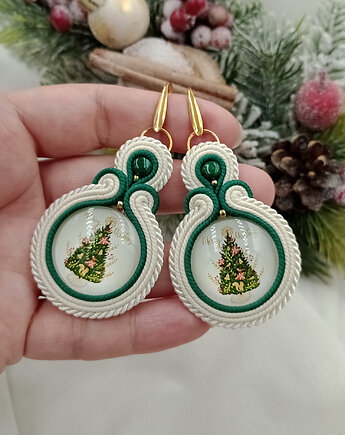 Kolczyki prezent na Mikołajki Święta choinka choinkowe, Soutacheria