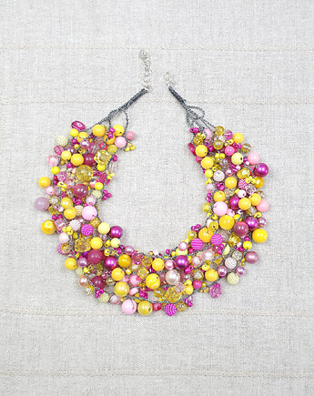 7037 Różowy, żółty naszyjnik, kolia, kama4you