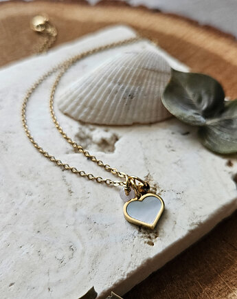 Naszyjnik z serduszkiem z masy perłowej i różowym kwarcem