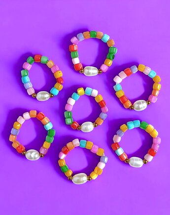 Pierścionek : summer collection : kolorowa muszla i perła, kaktusia