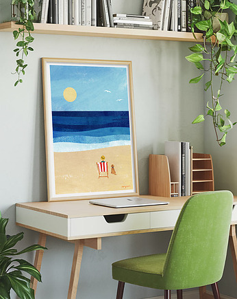 Nad morzem z psem - plakat 50x70 cm, minimalmill