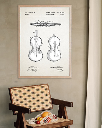Plakat Skrzypce - grafika z patentem - instrument, minimalmill