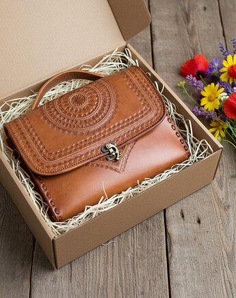 Kuferek torebka damska skórzana wzory Linda góralska skóra, SempreArte