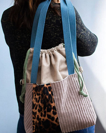 Torebka z kominem patchwork w panterkę, raspberi