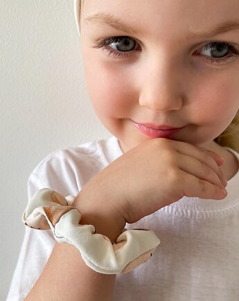 Scrunchie gumka frotka wąska gruszki brązowe, Zdunetti