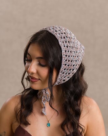 Letnia srebrna chustka bandana z cekinami bawełniana, DecMabu