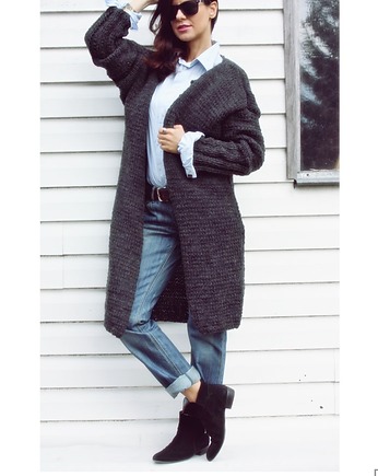 Szary sweter  Oversize z wełną, Mademoiselle Patrini