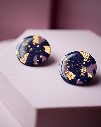 Kolczyki granat złoto koła, MODELINOVA