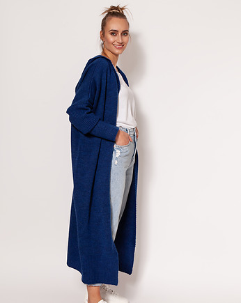 Dzianinowy płaszcz z kapturem - PA020 kobalt MKM, MKMswetry