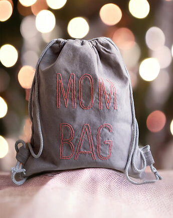 MOM BAG szary workoplecak z haftem, raspberi