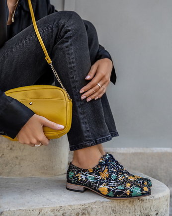 Skórzane półbuty jazzówki Zapato model 246 żółto-zielone kleksy, Zapato