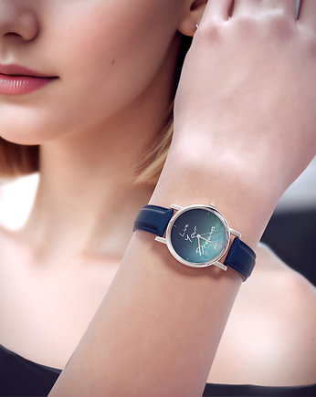 Zegarek mały - Live Your dreams - skórzany, granatowy