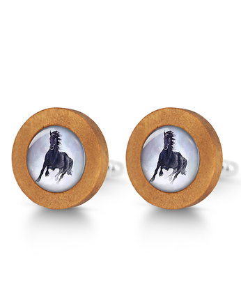 Czarny koń - drewniane spinki do mankietów