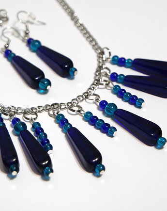 Komplet - Granatowy, turkusowy - naszyjnik, kolczyki, yenoo