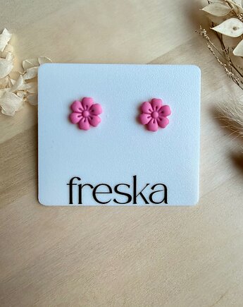 Kolczyki Kwiatki 6-płatkowe wiosenny róż, freska