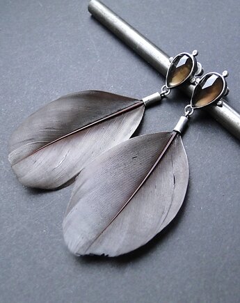 Kolczyki kwarc himalajski z piórami, Memero