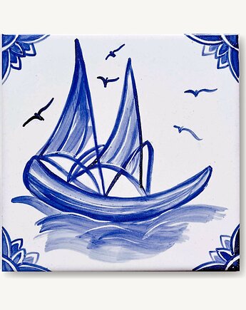 Barka - statek holenderski na kafelku, AZUL kafelki