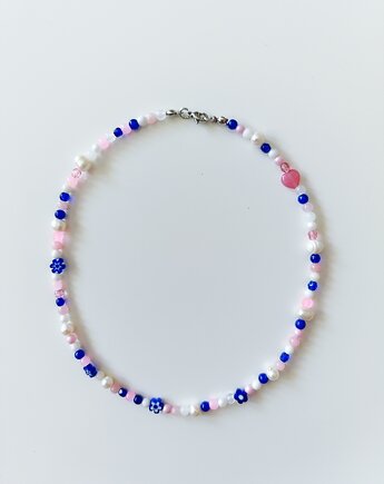 Różowo-granatowy naszyjnik choker lato perły jadeit, Lwie Jwlr