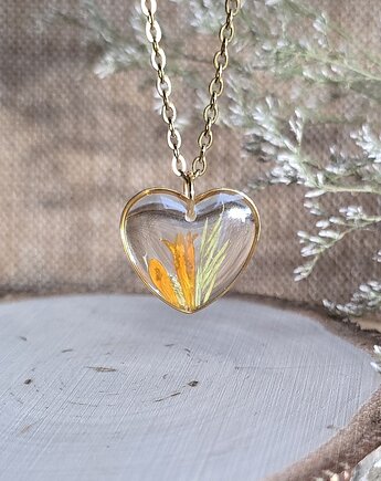 Złota zawieszka wisiorek kwiaty serce serduszko pomarańczowe, zkwiatem