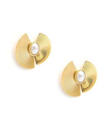 Pozłacane kolczyki wachlarze z perłowym oczkiem, Kulka Bransoletki